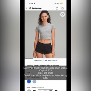 Lululemon Gray Cropped Short-Sleeve Top